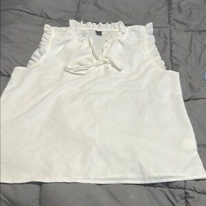 White Sleeveless Blouse with Ruffle Details